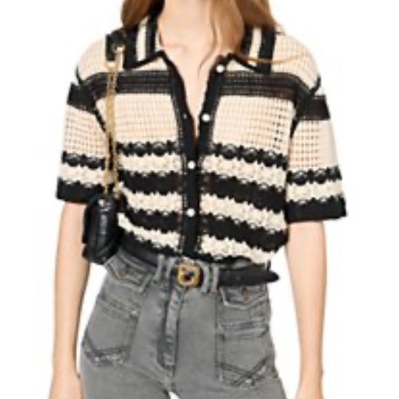 Poof! Tops - Crochet Striped Cardigan Womens Size XL
